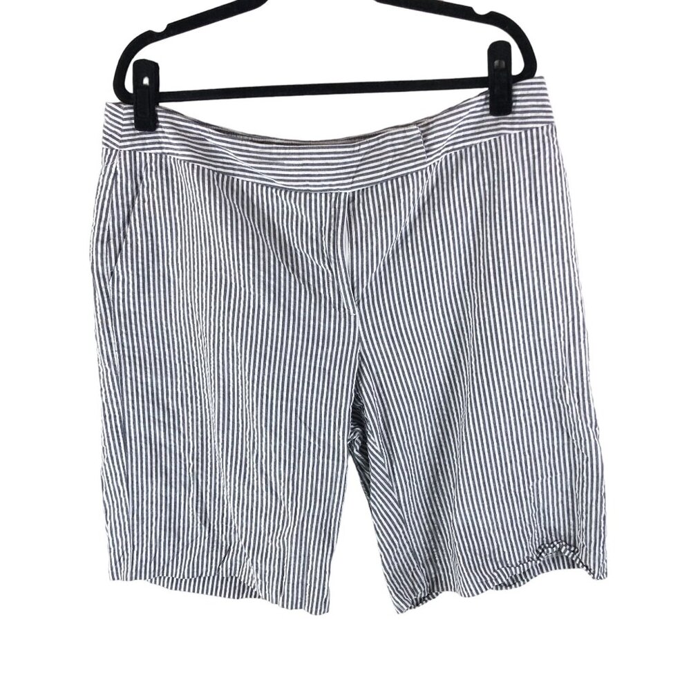 Evan Picone Womens Striped Cotton Shorts Pockets Blue White Size 18